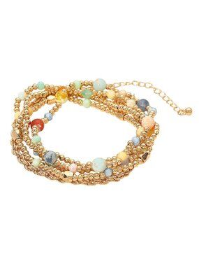 Tigerstars 5PCS - Yellow Beaded Stretch Chain Multi Layered Bracelets